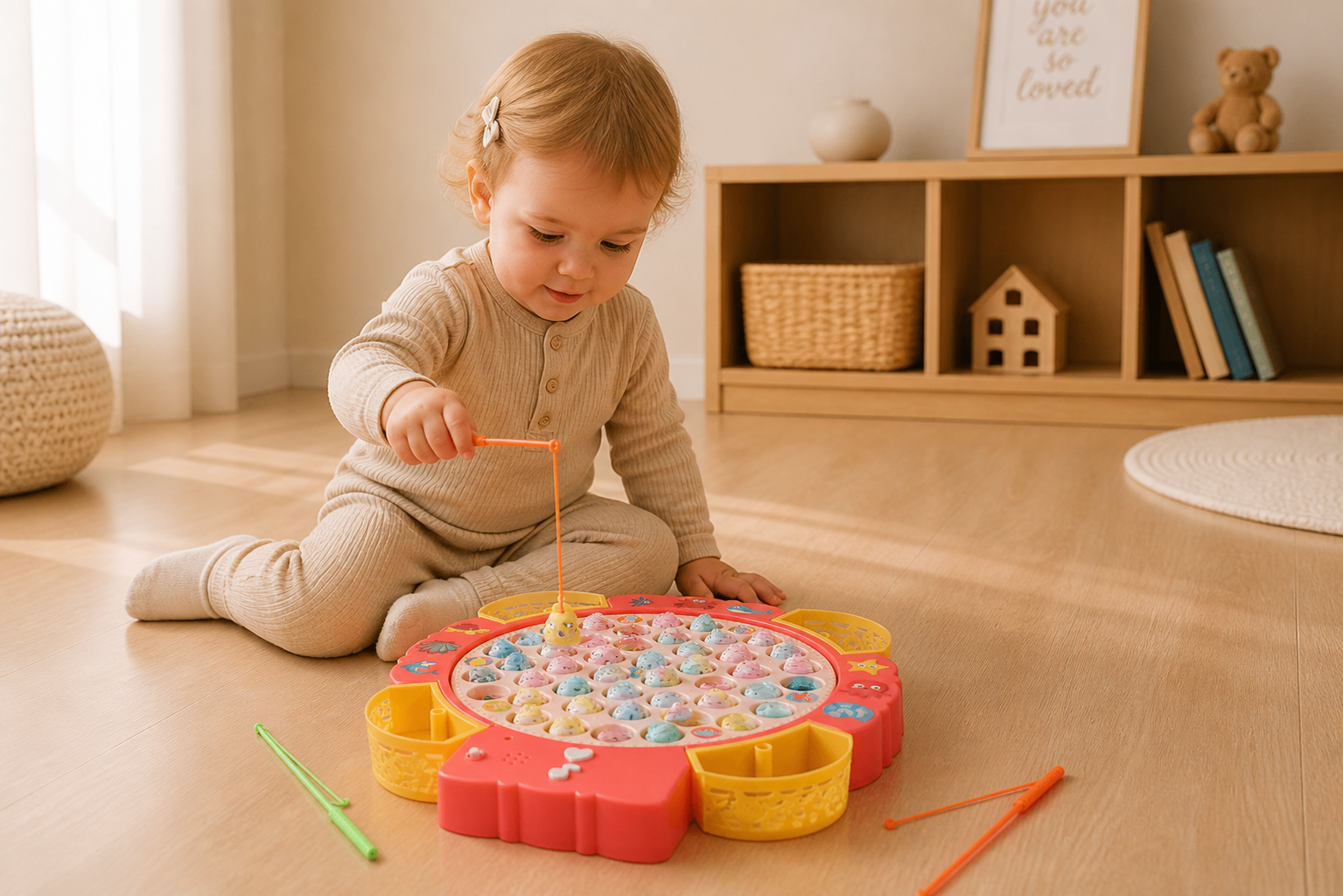 Magnetic fishing game included in the Quiet Play Box