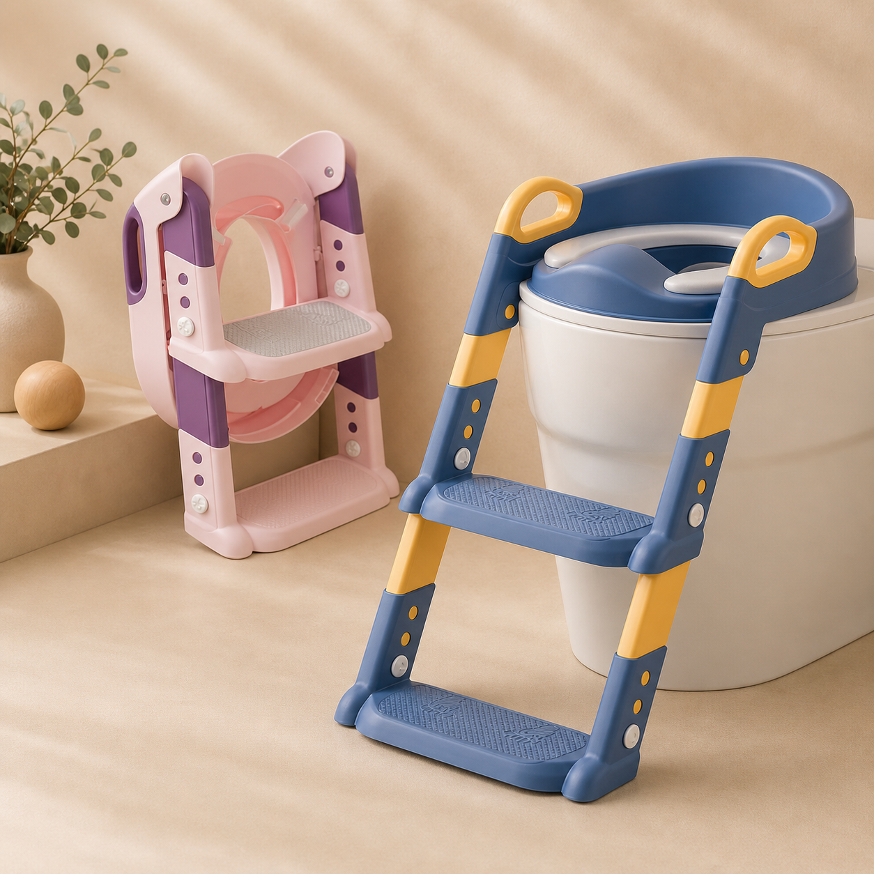Soft pastel foldable potty training ladder with built-in toddler seat — Use Lovy