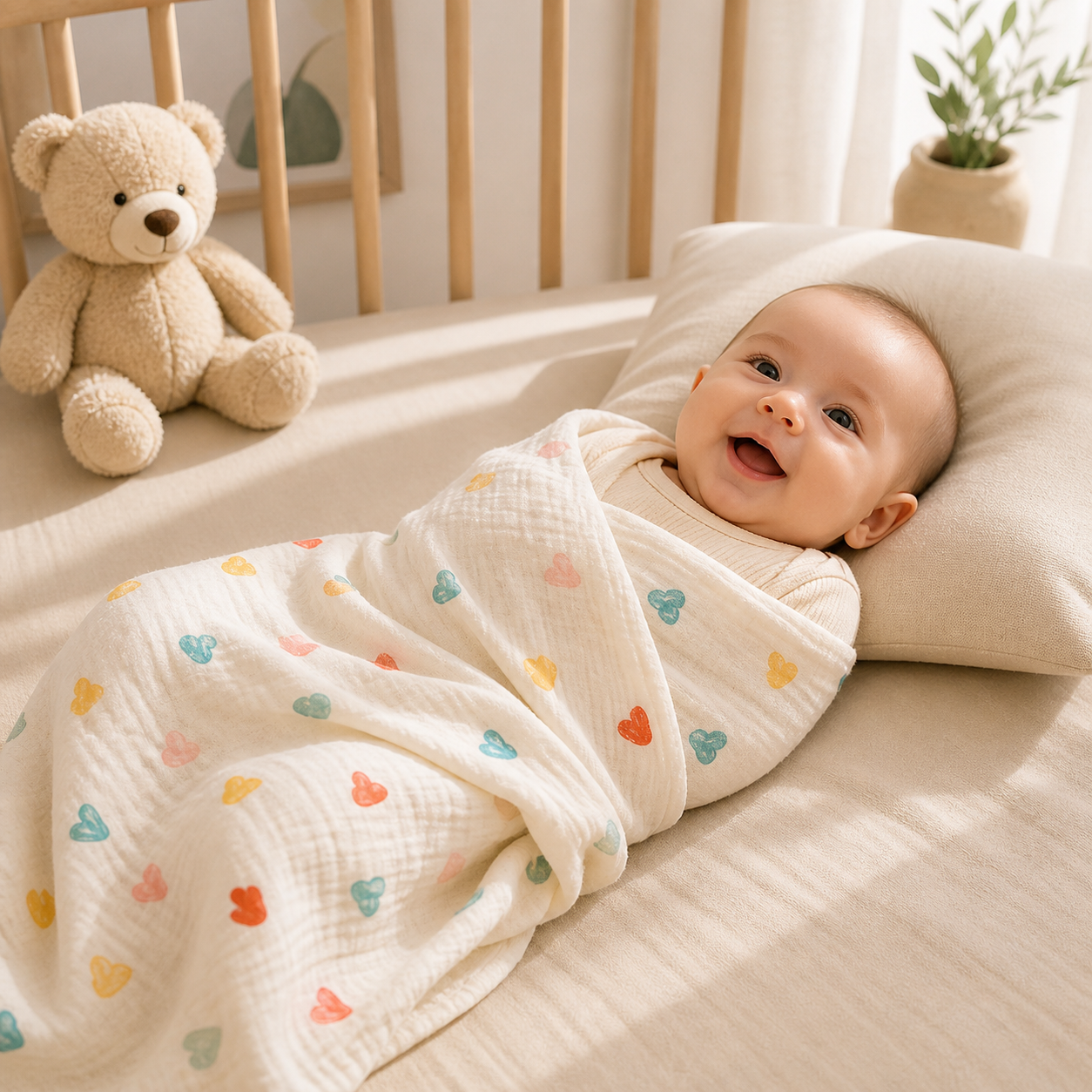 Newborn Welcome Set — muslin swaddle, hooded towel, washcloths, nail trimmer — Use Lovy