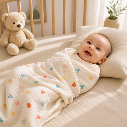 Newborn Welcome Set — muslin swaddle, hooded towel, washcloths, nail trimmer — Use Lovy