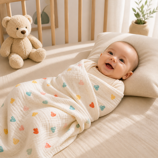 Newborn Welcome Set — muslin swaddle, hooded towel, washcloths, nail trimmer — Use Lovy