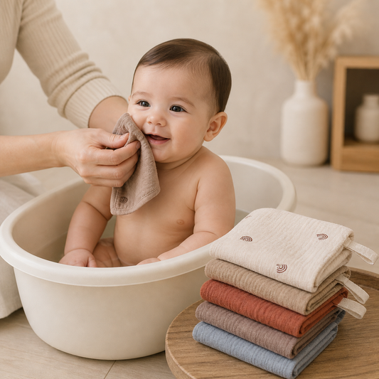 Ultra soft baby washcloth set included in the Newborn Welcome Set